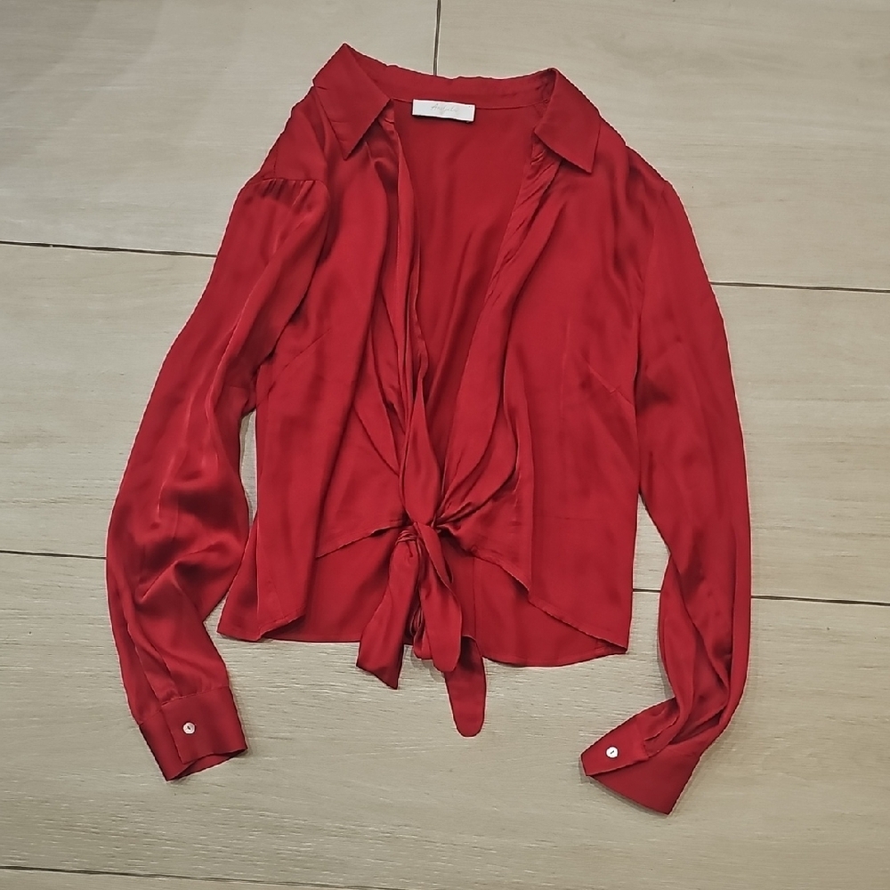 Andjela Elegant Red Women's Tie-Front Blouse